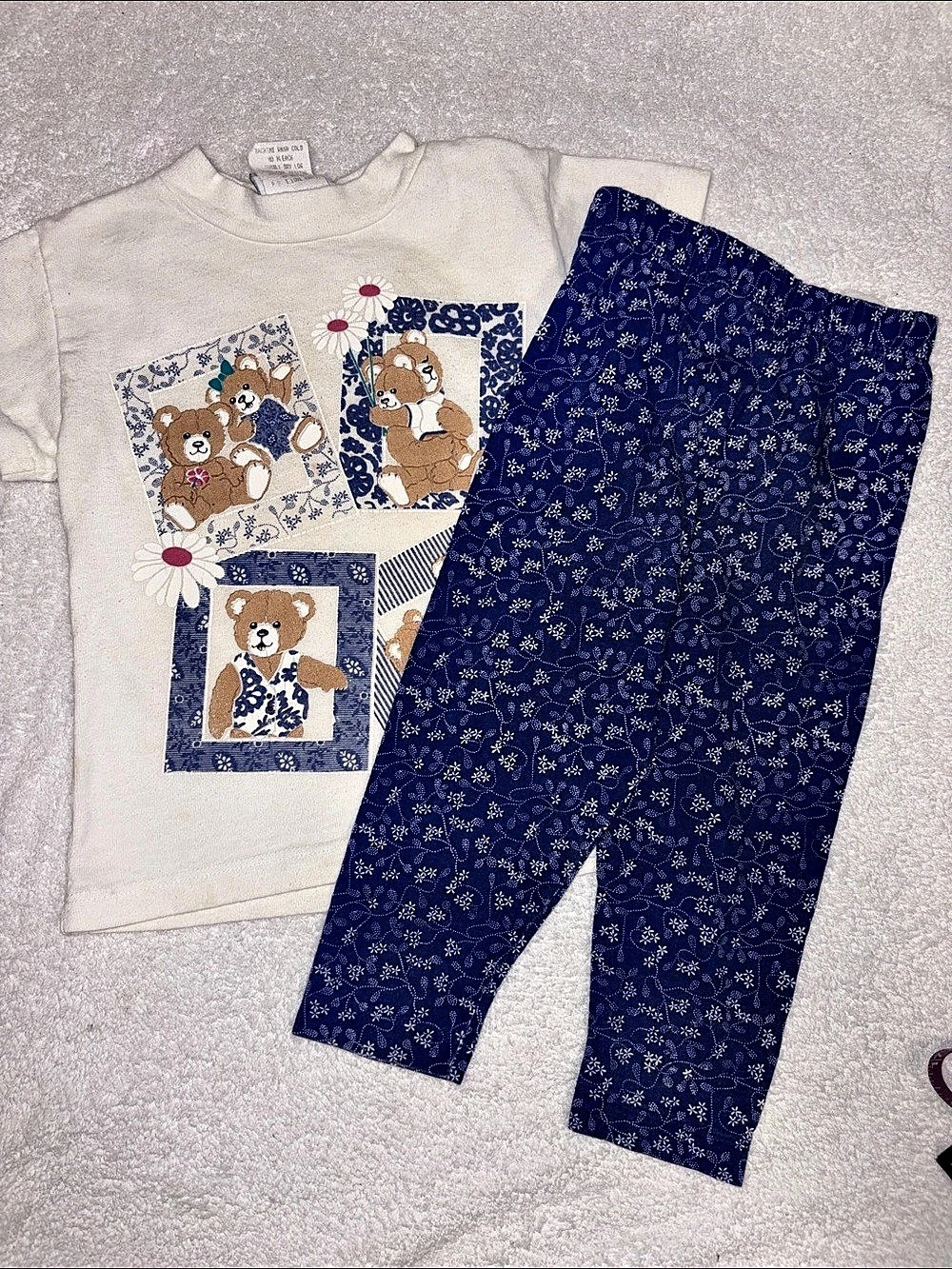 Spumoni vintage Girls Size 2t Blue Floral Bear Matching Set